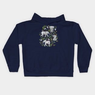 Baby Elephants and Egrets in Watercolor - navy blue Kids Hoodie